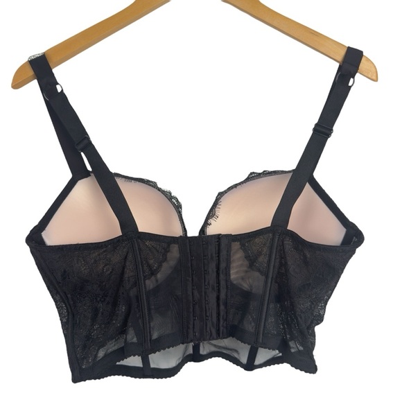 Victoria’s Secret Black Rhinestone Strap Pushup Corset Bra Top 36D Floral Lace - Picture 8 of 16
